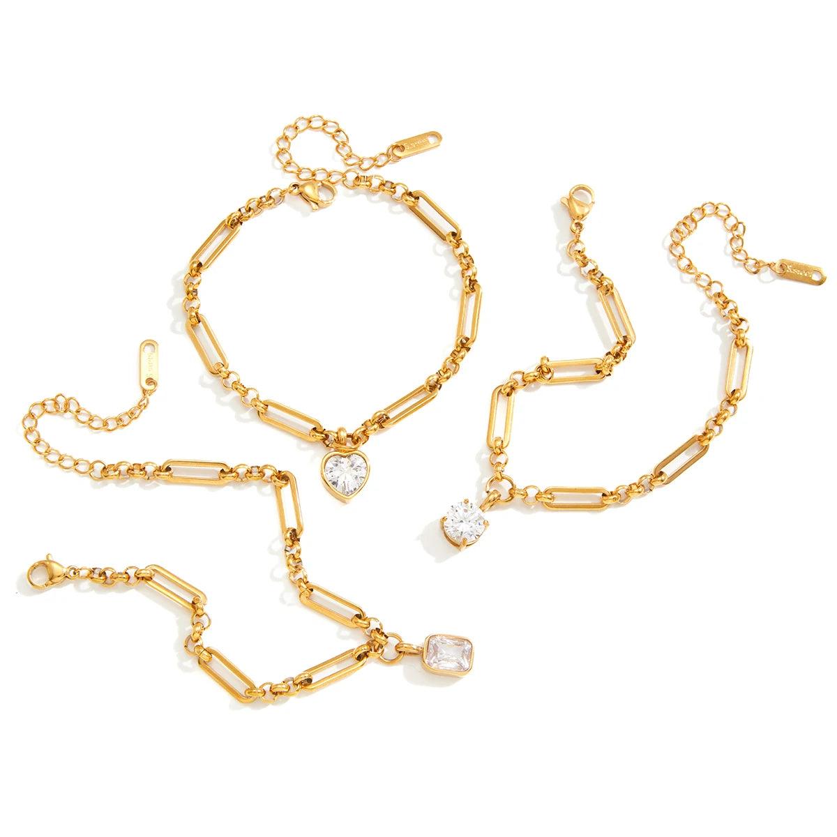 CZ Drop Chain Bracelet Stack — Stainless Steel · PS008