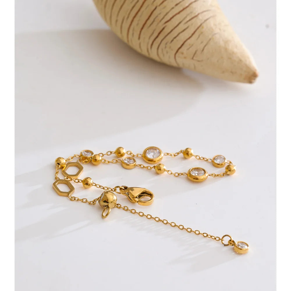 Cubic Zirconia Geometric Chain Bracelet — Gold-Plated Stainless Steel with Cubic Zirconia · PS1643