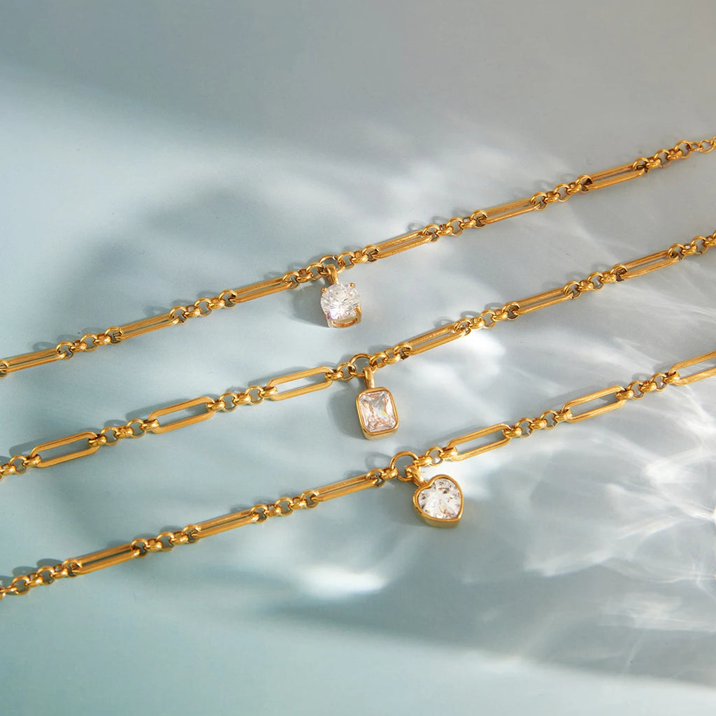 CZ Drop Chain Bracelet Stack — Stainless Steel · PS008