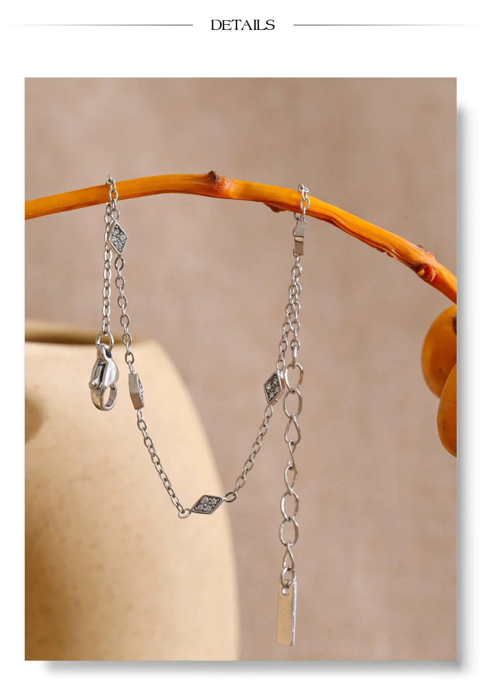 Cubic Zirconia Geometric Chain Bracelet — Gold-Plated Stainless Steel with Cubic Zirconia · PS1039