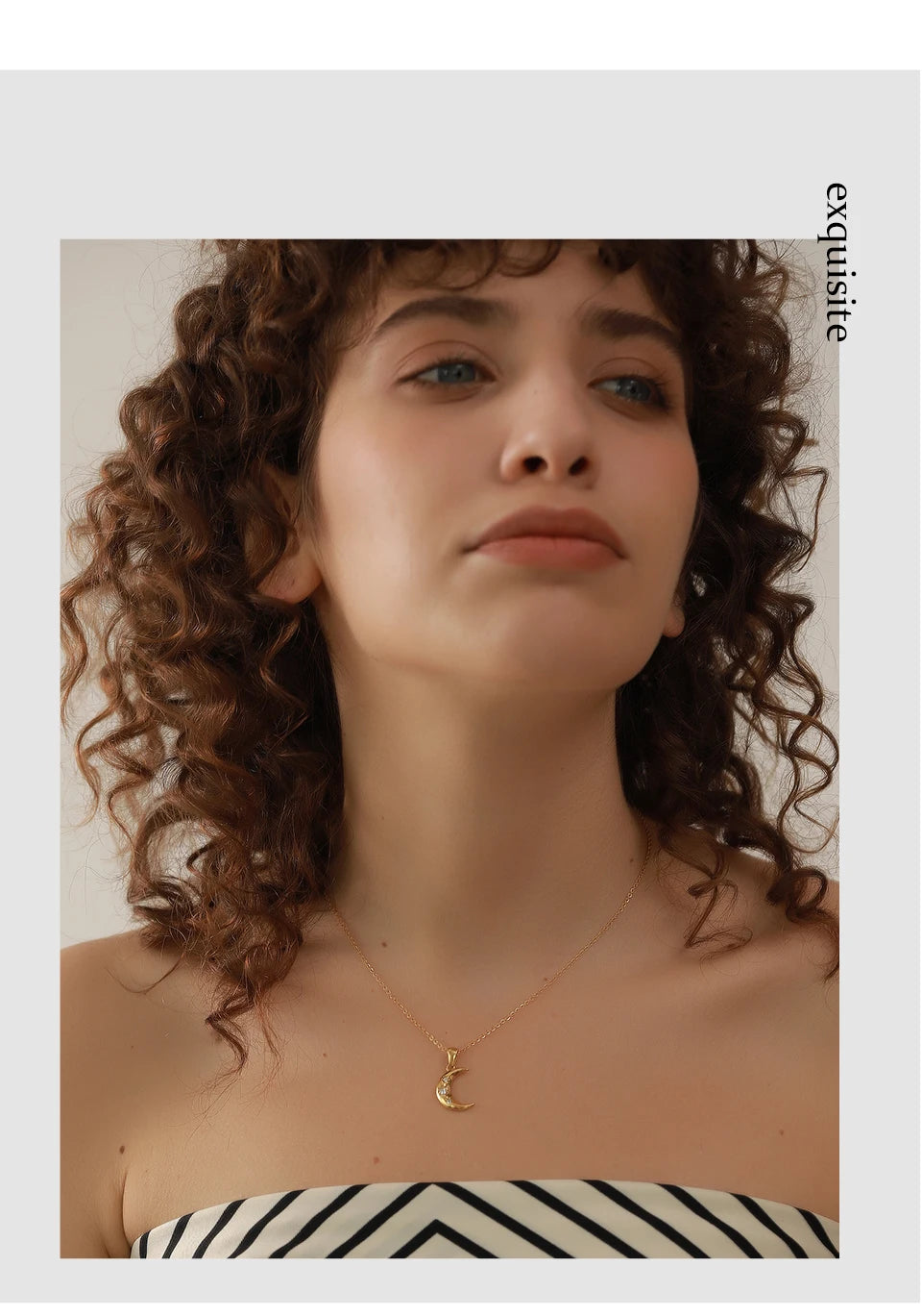 Cubic zirconia moon necklace in gold-plated stainless steel with cubic zirconia.