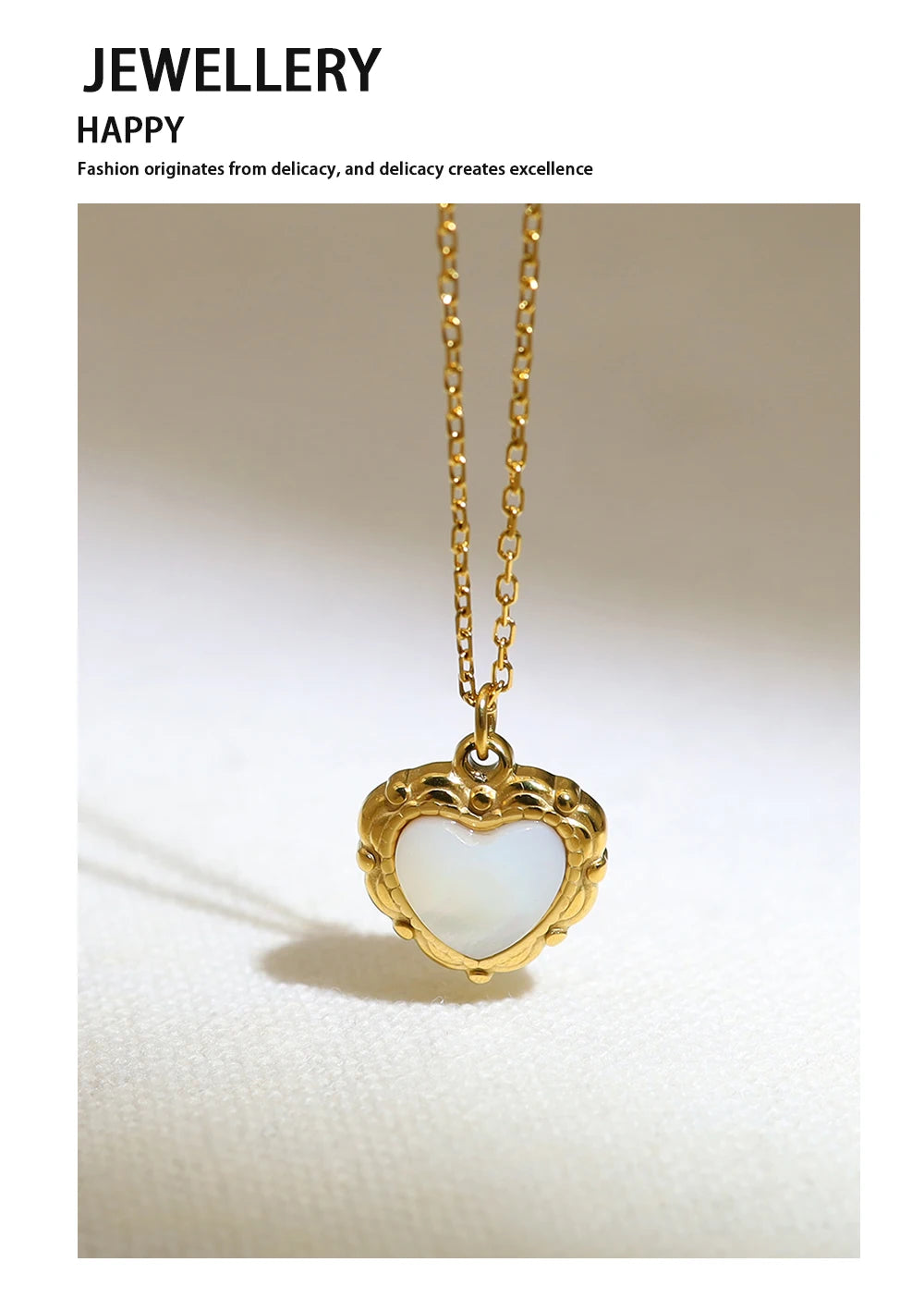 Pendant Necklace White Shell Heart Charm — 316L Stainless Steel · PS413