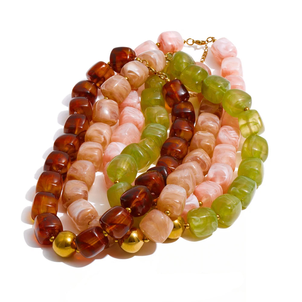 Acrylic Beaded Geometric Necklace — Gold-Plated Stainless Steel with Acrylic · PS2198