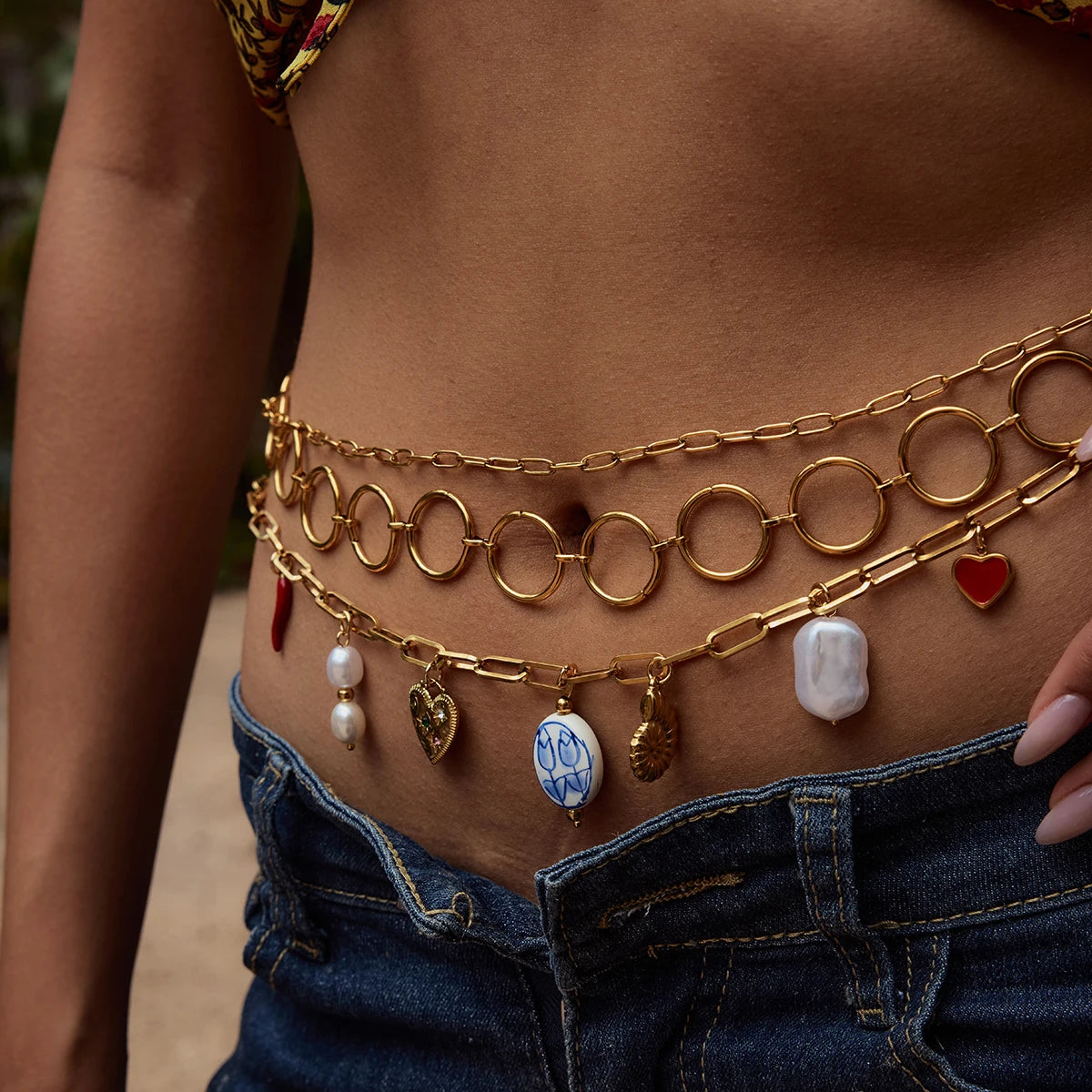 Pearl Belly Chain Pendant Collection — Stainless Steel · PS202