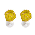 White pearl enamel earrings in gold-plated stainless steel with pearl and enamel.
