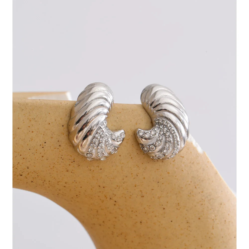 Cubic Zirconia Geometric Earrings — Gold-Plated Stainless Steel with Cubic Zirconia · PS917