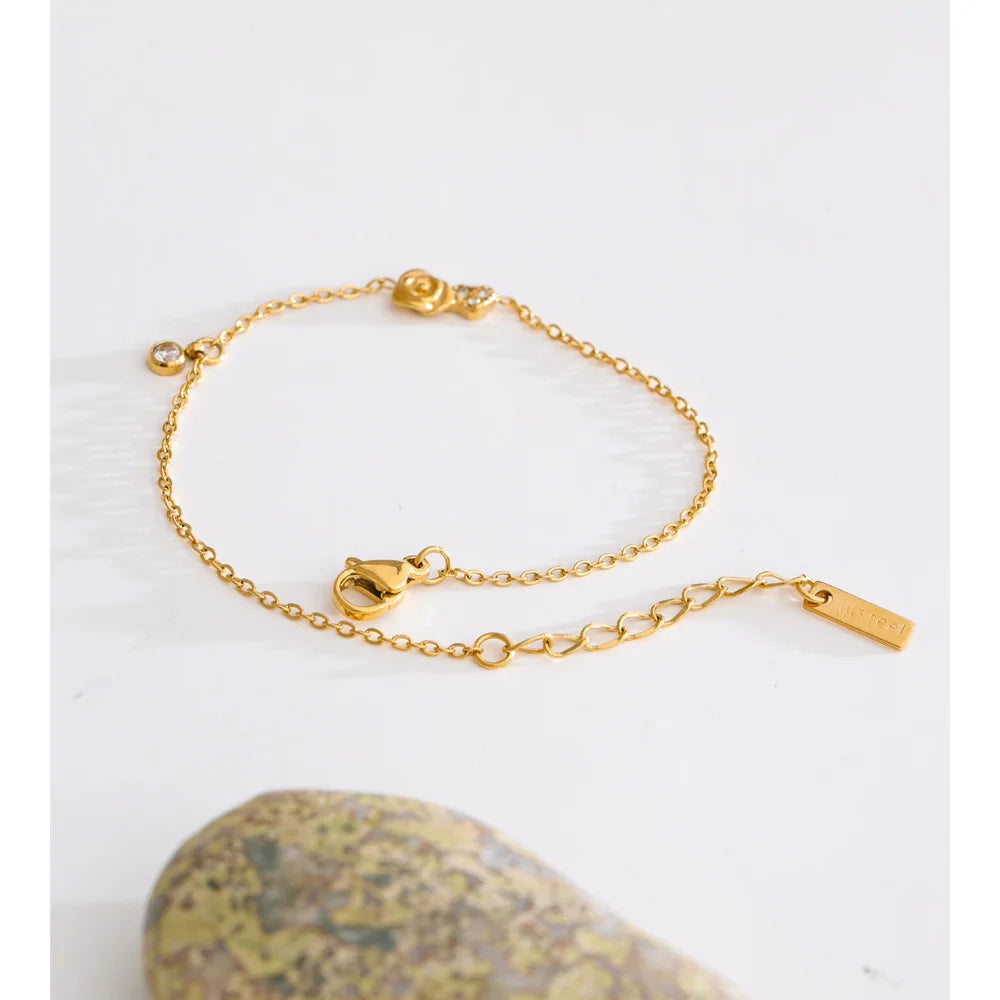Cubic Zirconia Chain Bracelet — Gold-Plated Stainless Steel with Cubic Zirconia · PS1125
