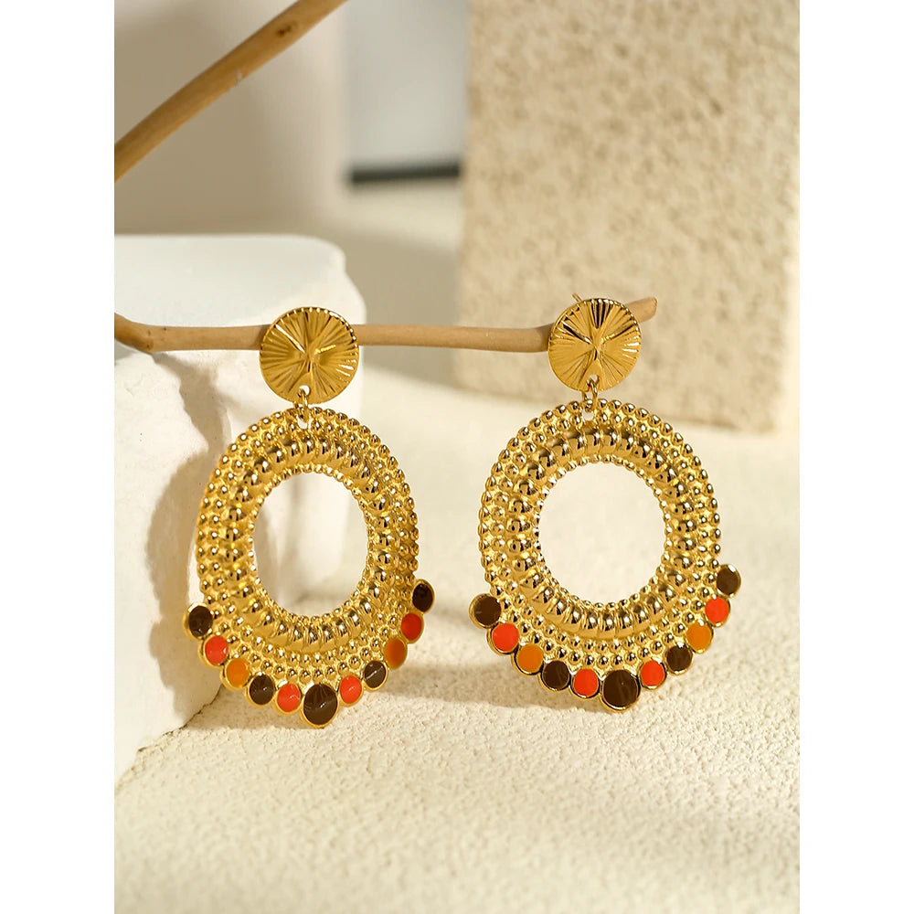 Drop Earrings Geometric Metal Texture Enamel — 316L Stainless Steel · PS442