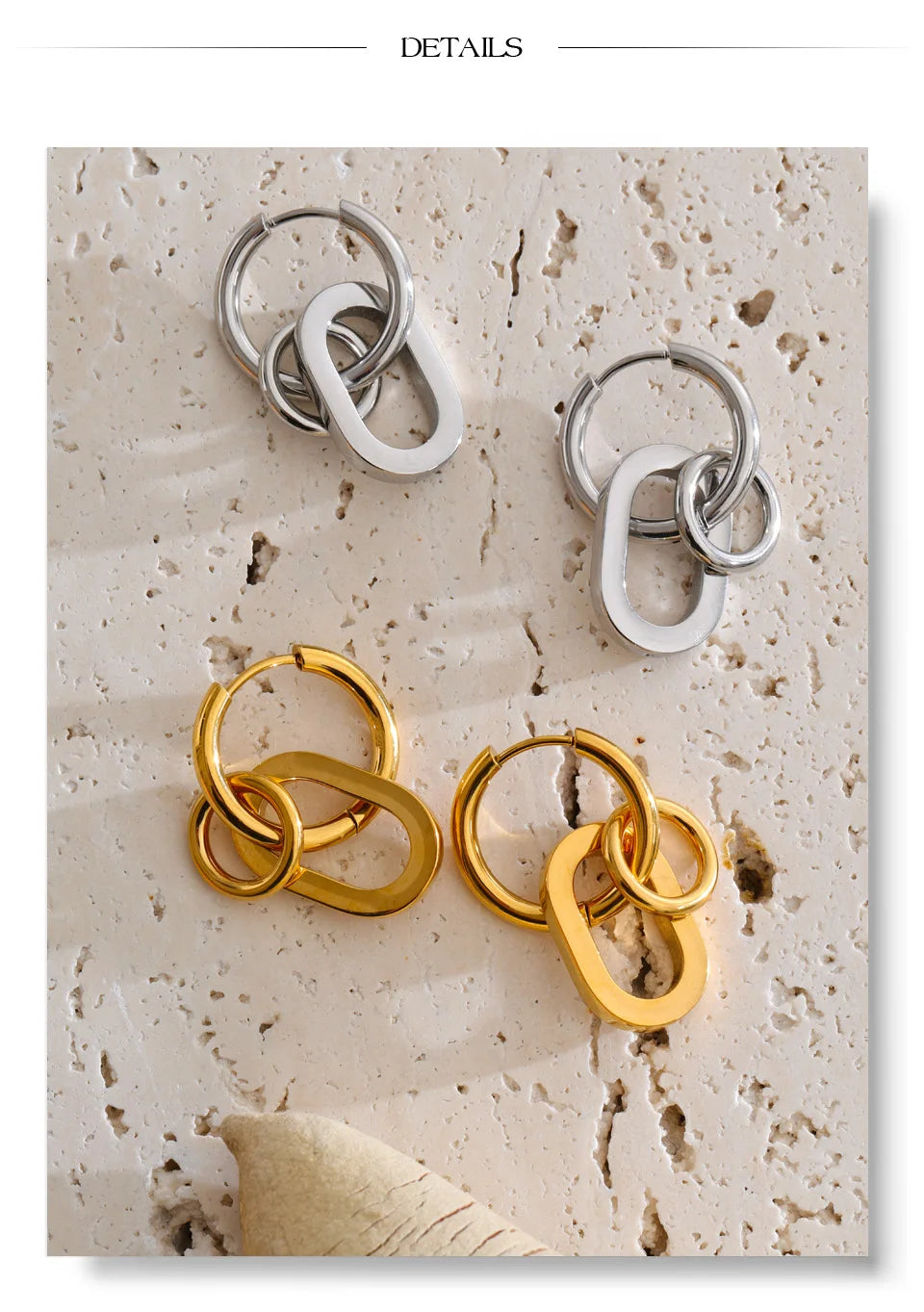 Geometric earrings in gold-plated stainless steel.