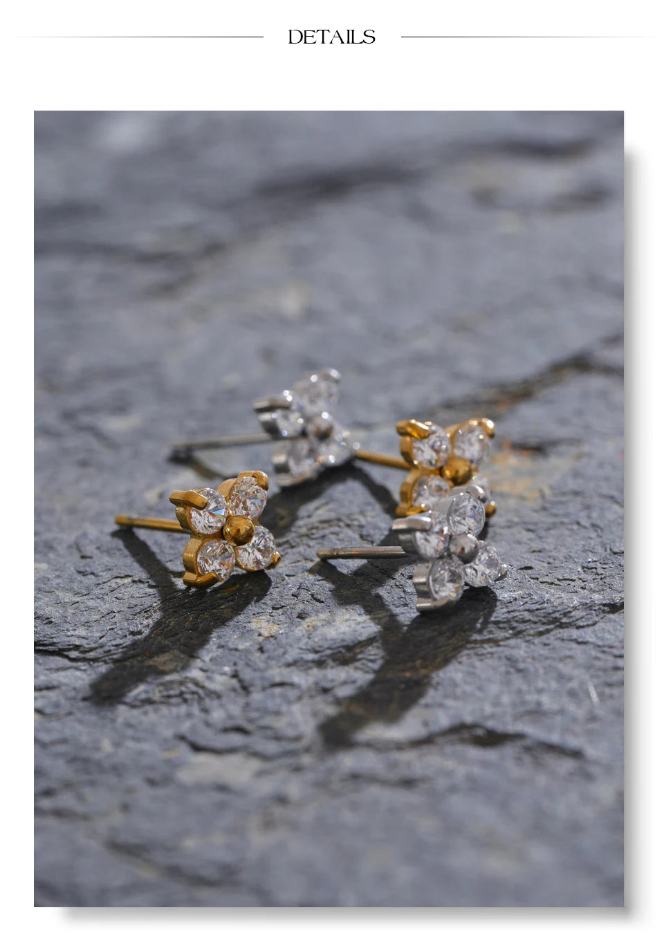 Cubic Zirconia Flower Earrings — Gold-Plated Stainless Steel with Cubic Zirconia · PS2236