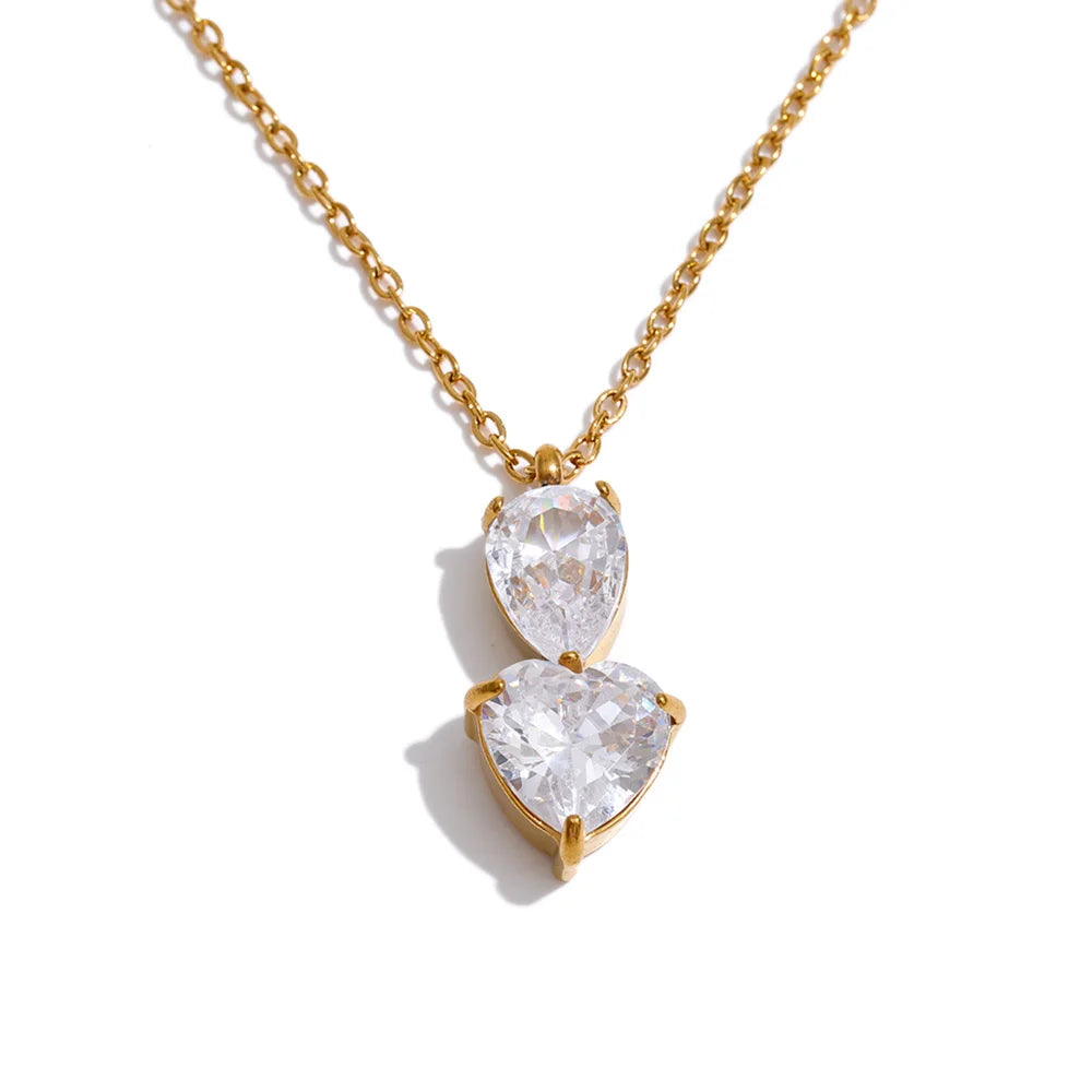 Cubic zirconia geometric necklace in gold-plated stainless steel with cubic zirconia.