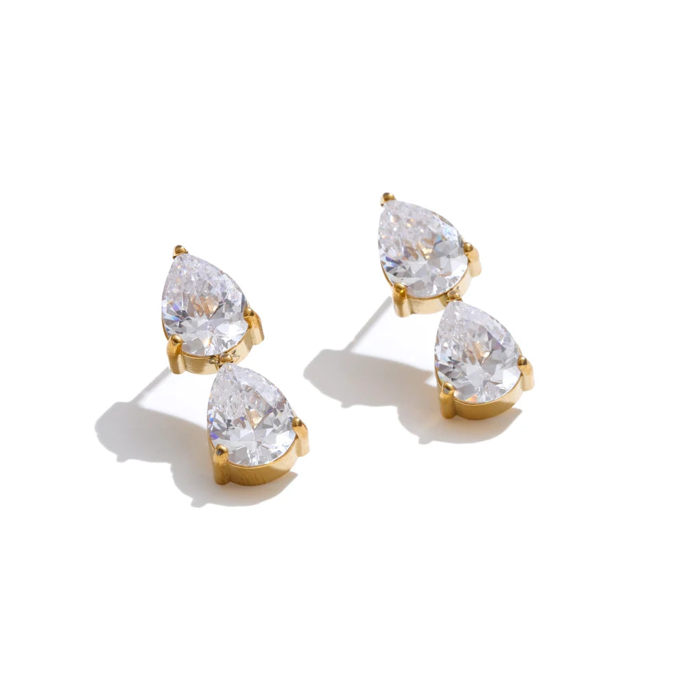 Cubic Zirconia Earrings — Gold-Plated Stainless Steel with Cubic Zirconia · PS1548