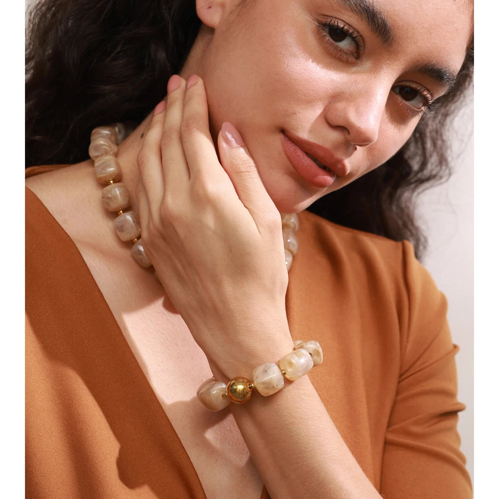 Acrylic Beaded Geometric Necklace — Gold-Plated Stainless Steel with Acrylic · PS2198