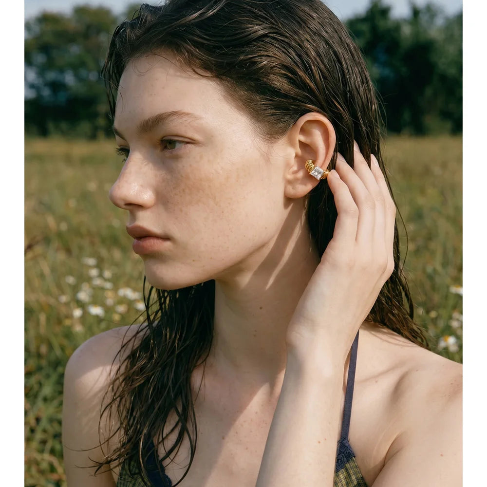 Cubic Zirconia Geometric Earrings — Gold-Plated Stainless Steel with Cubic Zirconia · PS1505