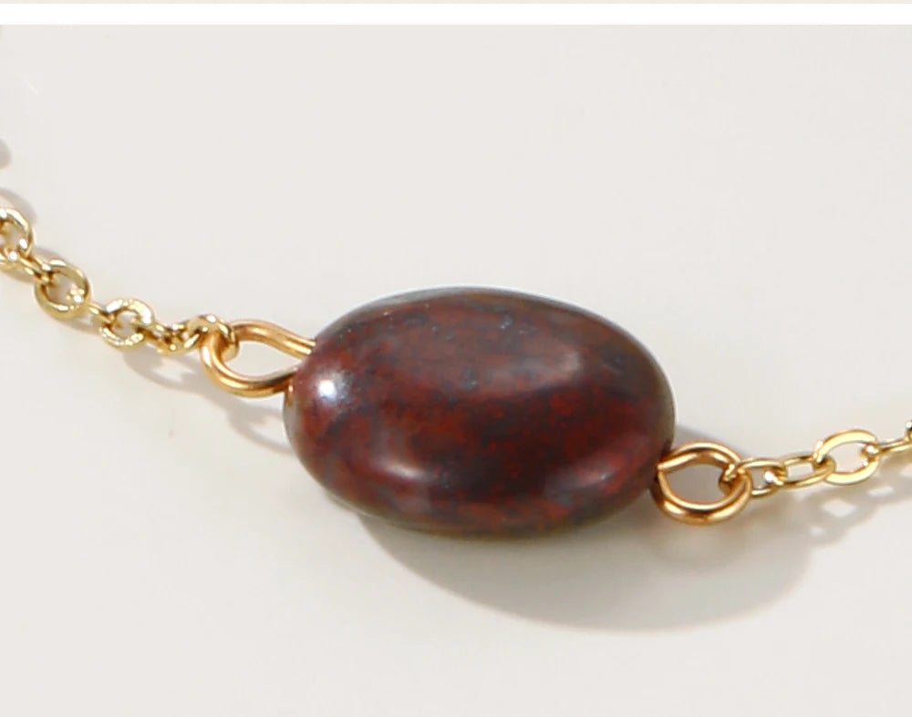 Bracelet Dark Red Natural Stone Pendants Charm — 316L Stainless Steel · PS414