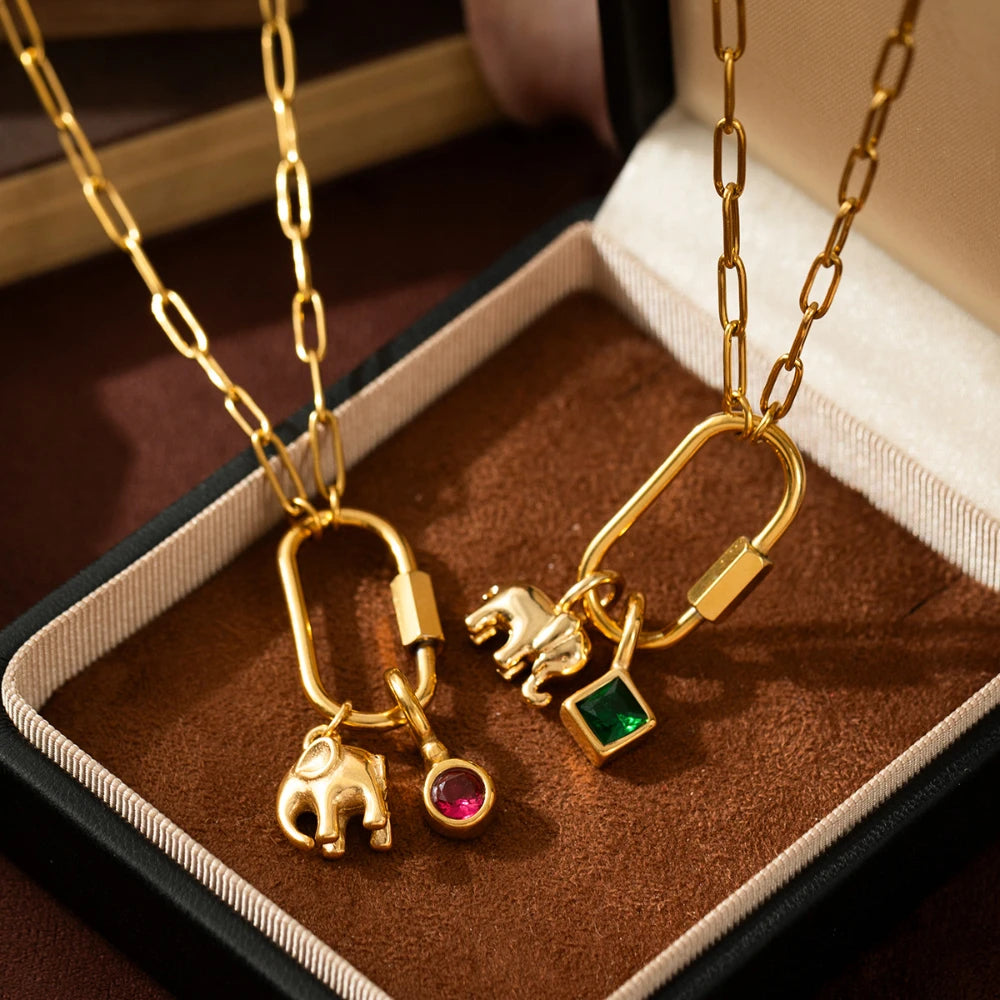 Stainless steel zircon constellation elephant necklace DIY pendant vacuum plated 18K gold jewelry in the furnace