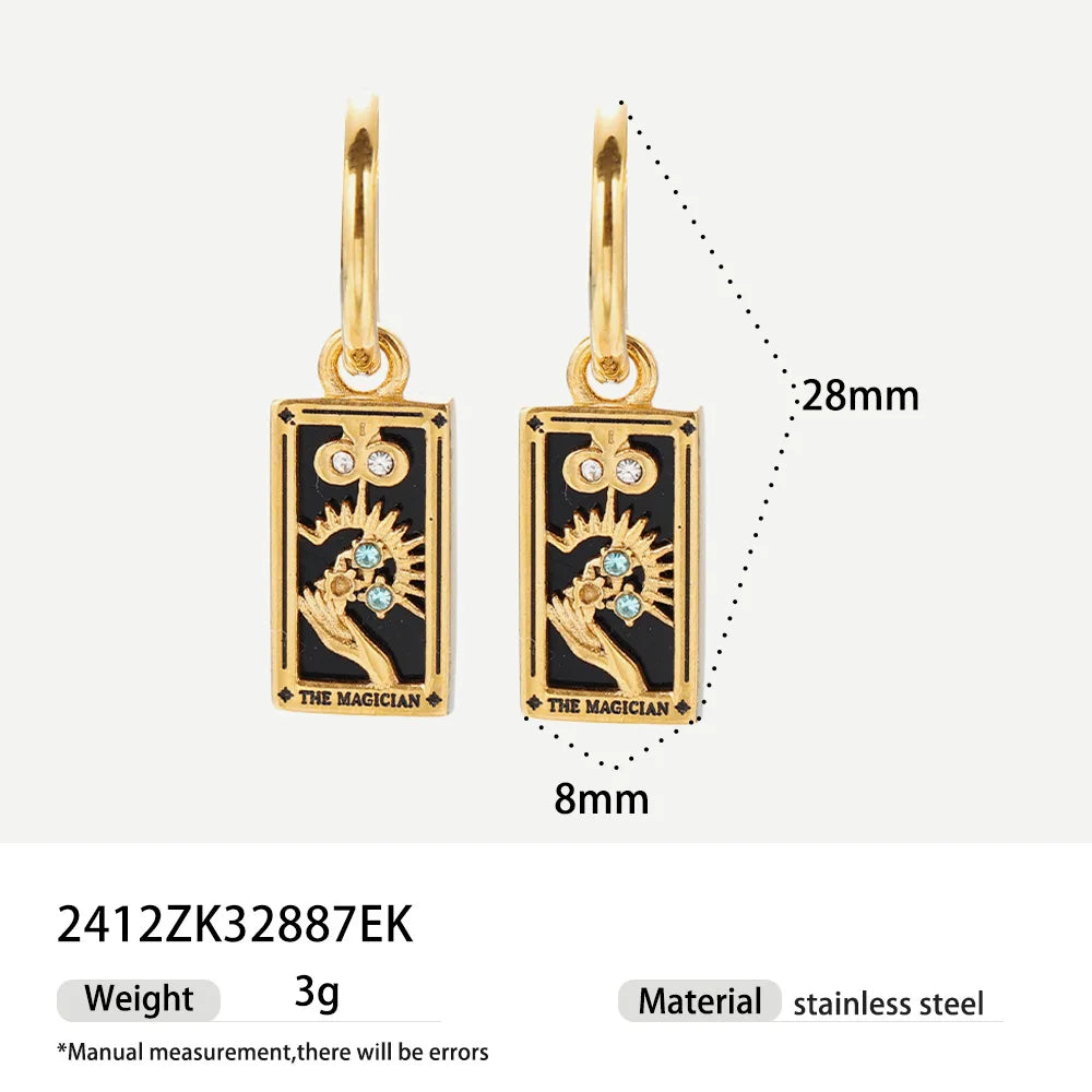 New Tarot Cards Chunky Hoop Earrings for Women Stainless Steel Original Tarot Queen Lover Magician Moon Drop Earrings Jewelry
