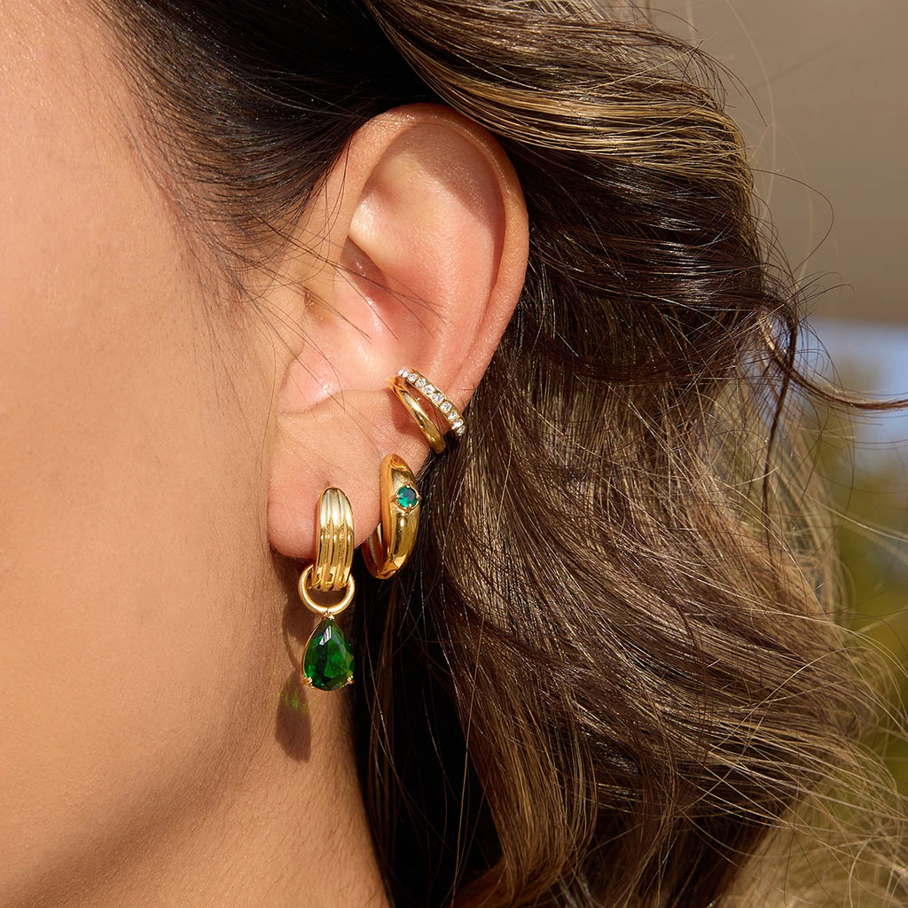 Green CZ Waterdrop Earrings — Stainless Steel · PS309