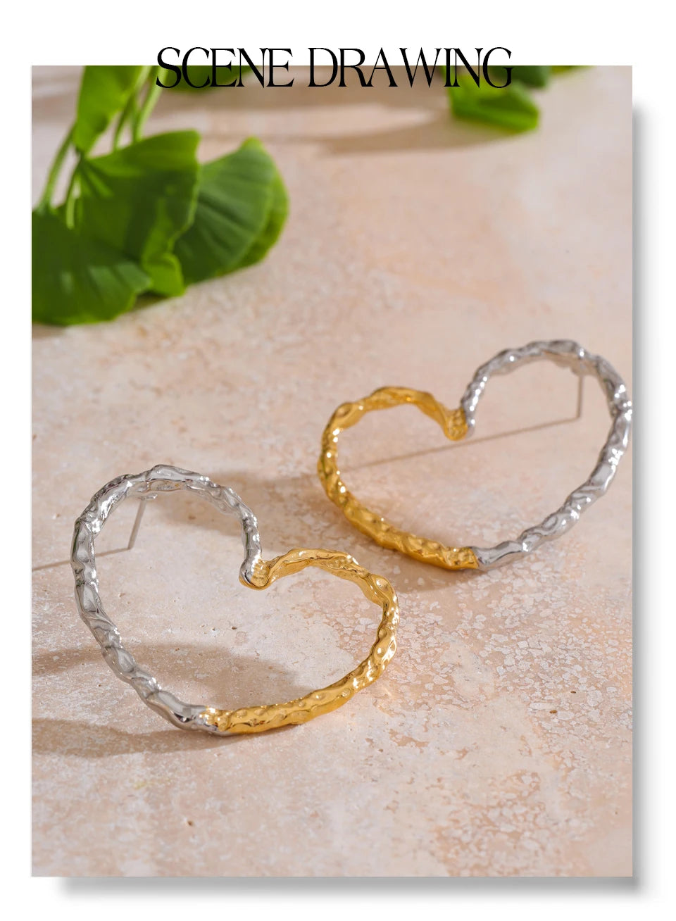Heart minimalist earrings in gold-plated stainless steel.