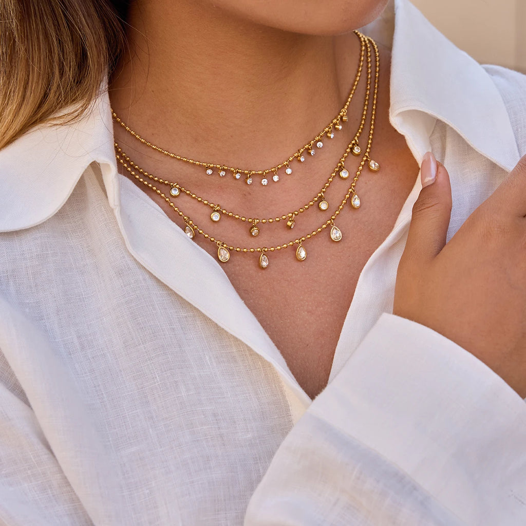 Layered Pearl Charm Necklace — Stainless Steel · PS156