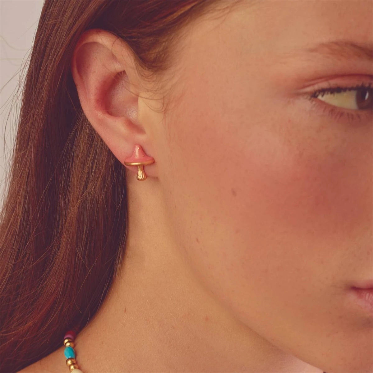 Stainless steel mushroom rabbit cherry earrings for cute women cartoon gold plating color preservation