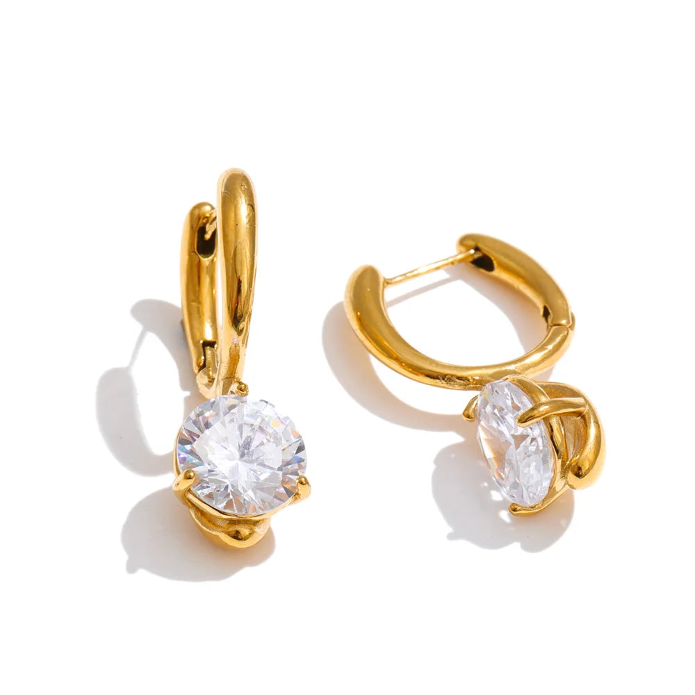 Cubic Zirconia Geometric Earrings — Gold-Plated Stainless Steel with Cubic Zirconia · PS1493