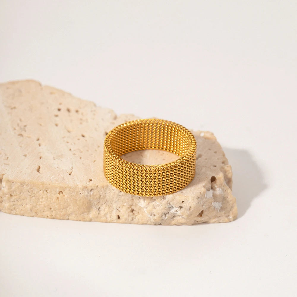 Woven Wide Band Ring — Stainless Steel · PS382
