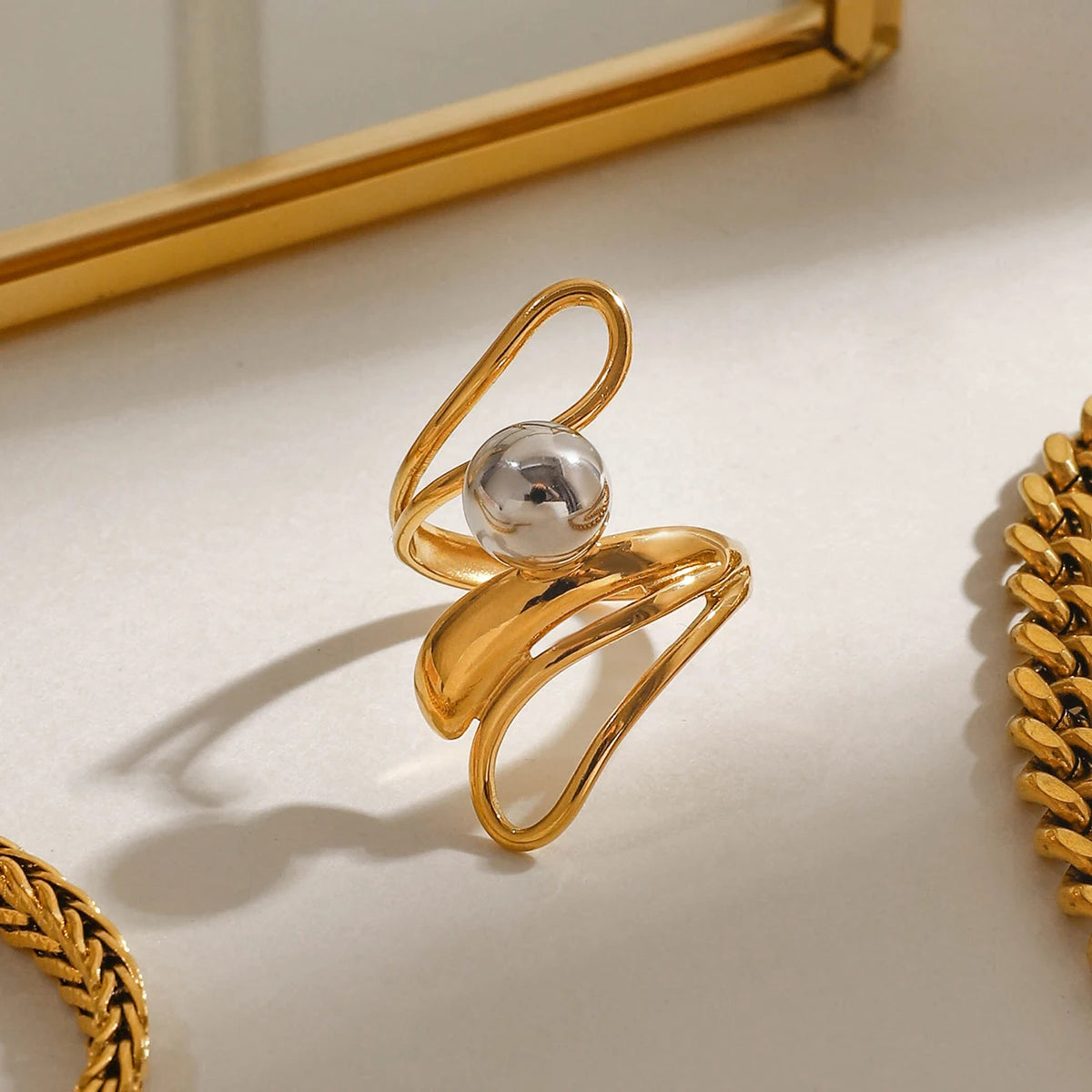 Two-Tone Steel Ball Ring — Stainless Steel · PS370