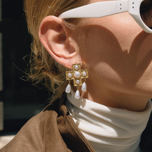Cross Tassel Earrings — Stainless Steel