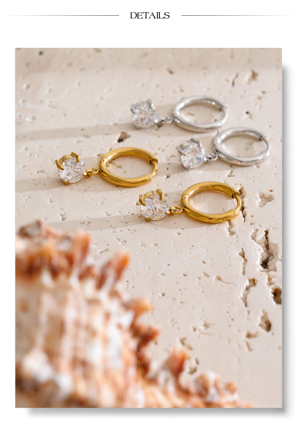 Cubic Zirconia Geometric Earrings — Gold-Plated Stainless Steel with Cubic Zirconia · PS1300