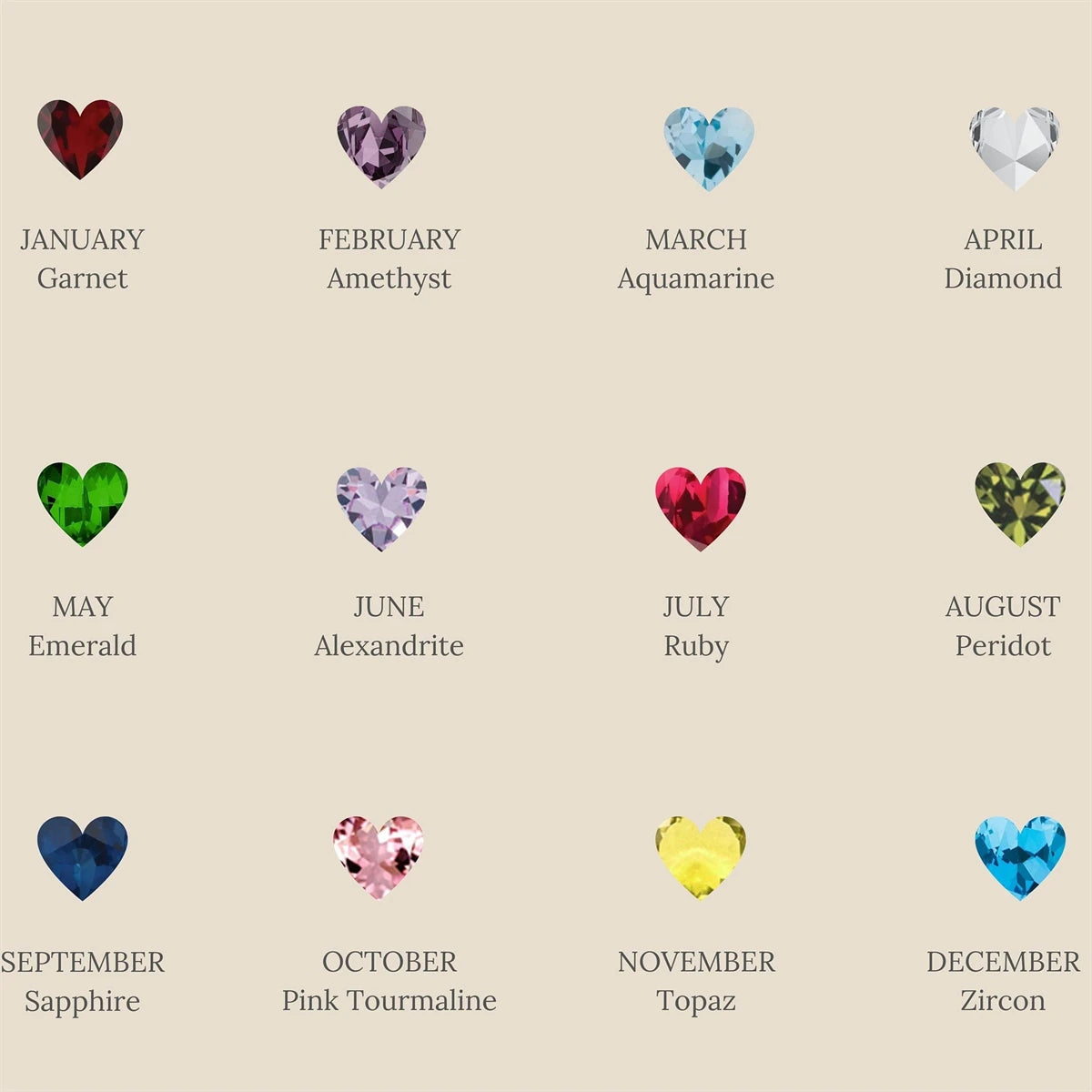 Stainless Steel Twelve Birthday Stone Necklace Love Pendant Necklace Month Stone