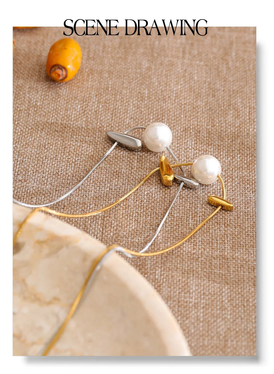Pearl geometric necklace in gold-plated stainless steel with pearl.