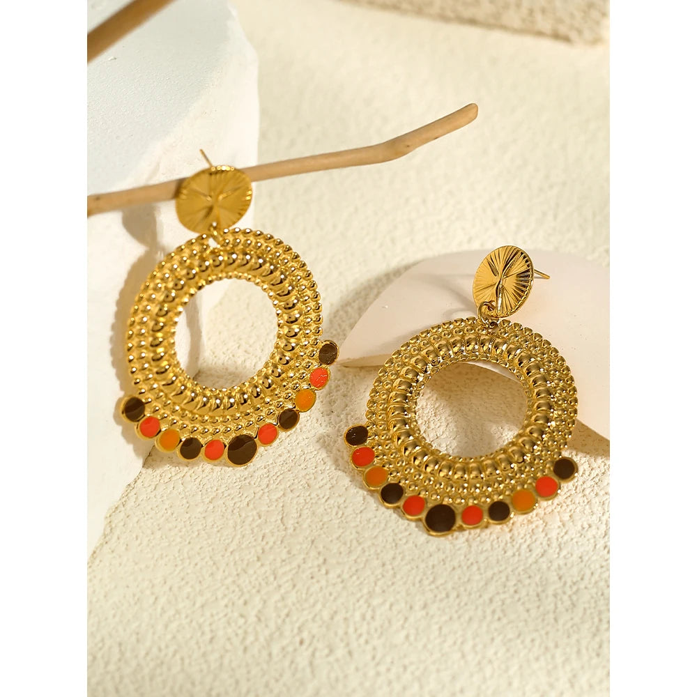 Drop Earrings Geometric Metal Texture Enamel — 316L Stainless Steel · PS442