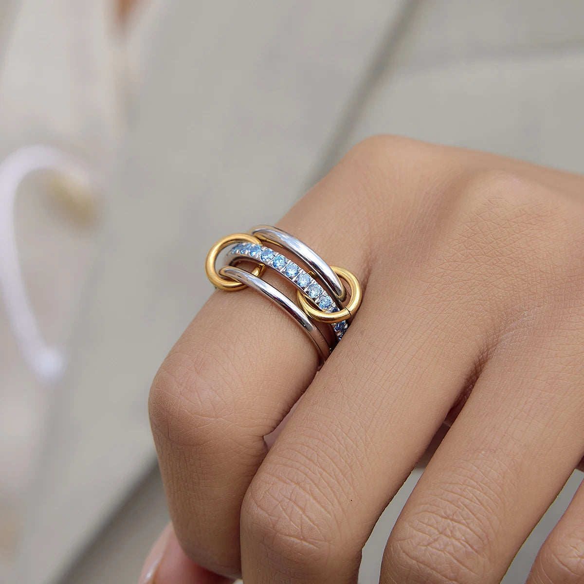 Two-Tone Crystal Ring — Stainless Steel · PS229