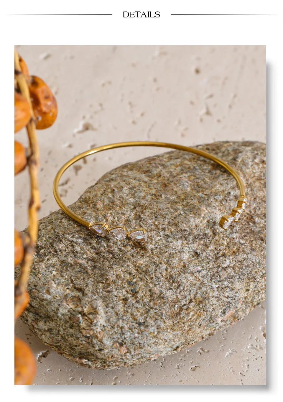 Cubic Zirconia Geometric Bracelet — Gold-Plated Stainless Steel with Cubic Zirconia · PS1316