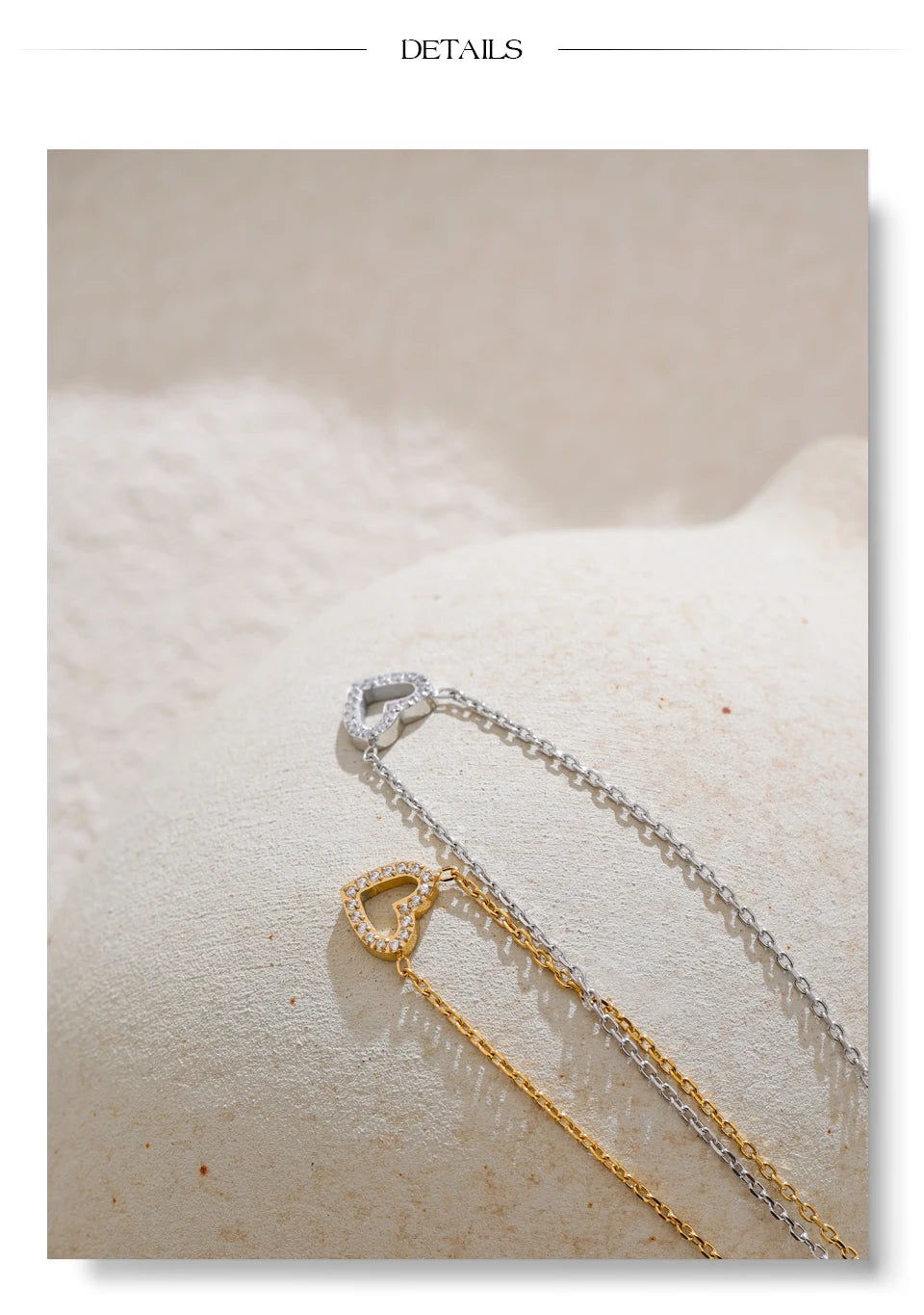 Cubic zirconia heart necklace in gold-plated stainless steel with cubic zirconia.