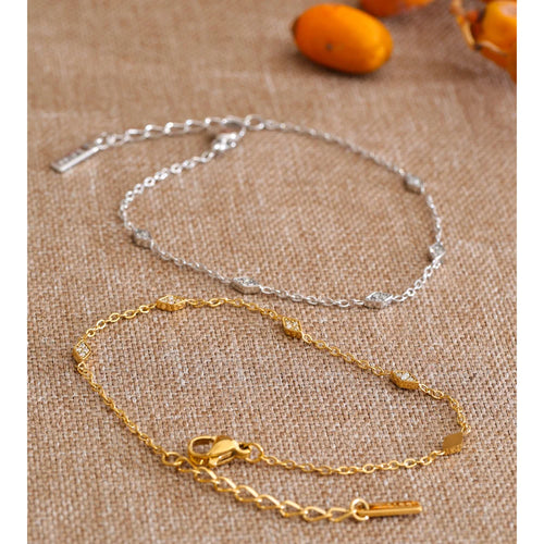 Cubic Zirconia Geometric Chain Bracelet — Gold-Plated Stainless Steel with Cubic Zirconia · PS1039
