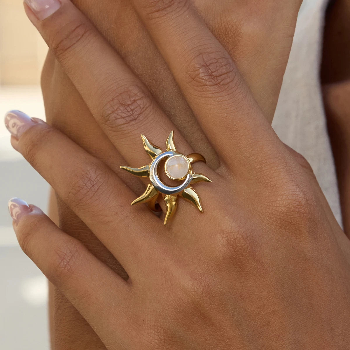 Sun Moon Statement Ring — Stainless Steel · PS238