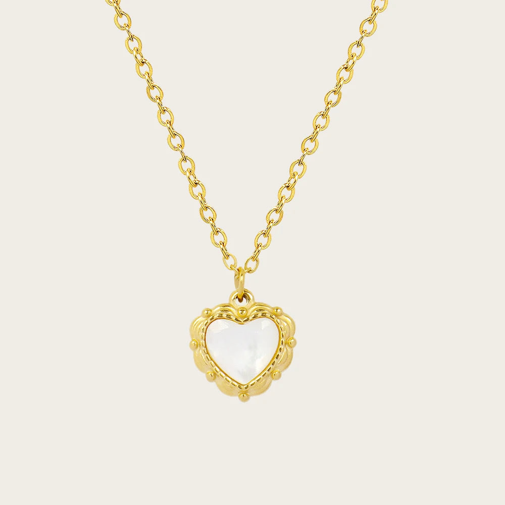 Pendant Necklace White Shell Heart Charm — 316L Stainless Steel · PS413