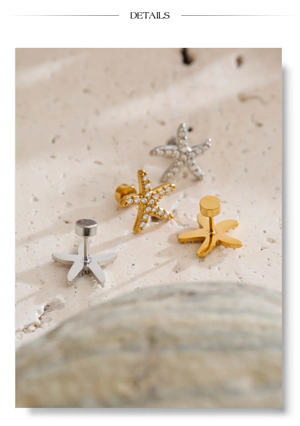 Cubic Zirconia Star Earrings — Gold-Plated Stainless Steel with Cubic Zirconia · PS1525