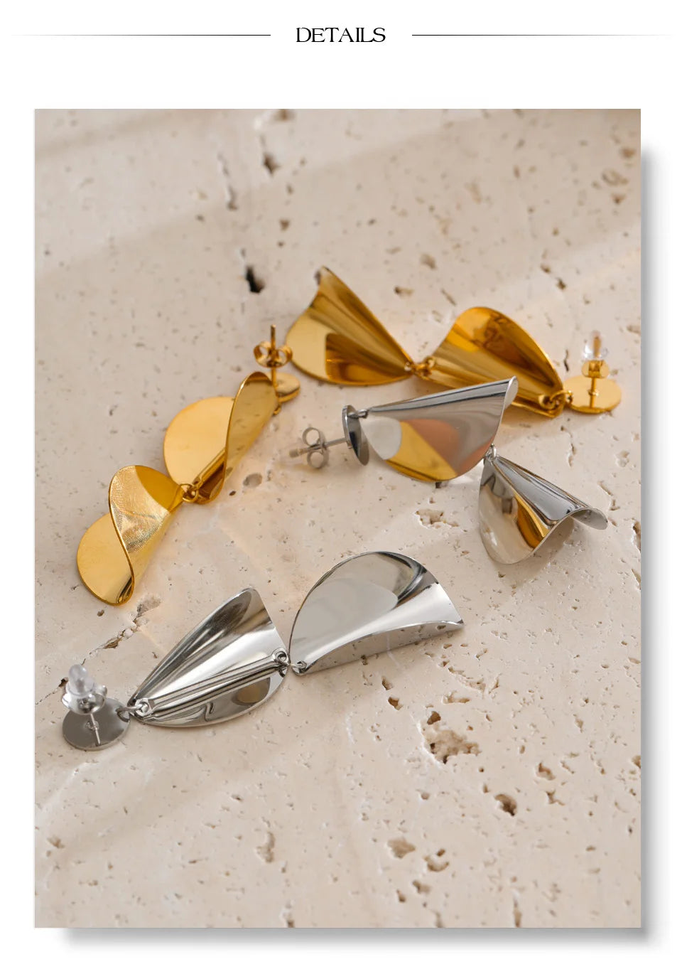 Geometric earrings in stainless steel.