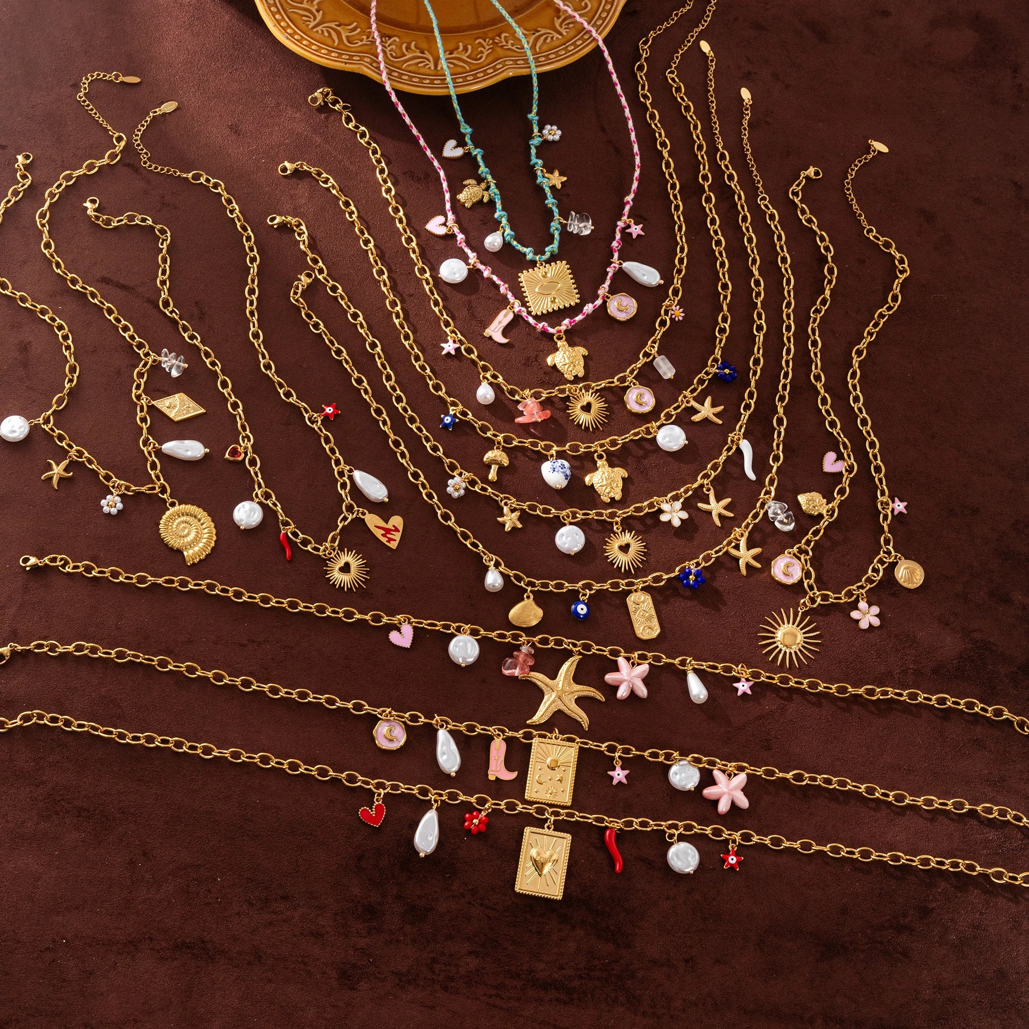 Personalized DIY knotting rope chain, lotus feather pendant necklace, color preserving and fashionable ins
