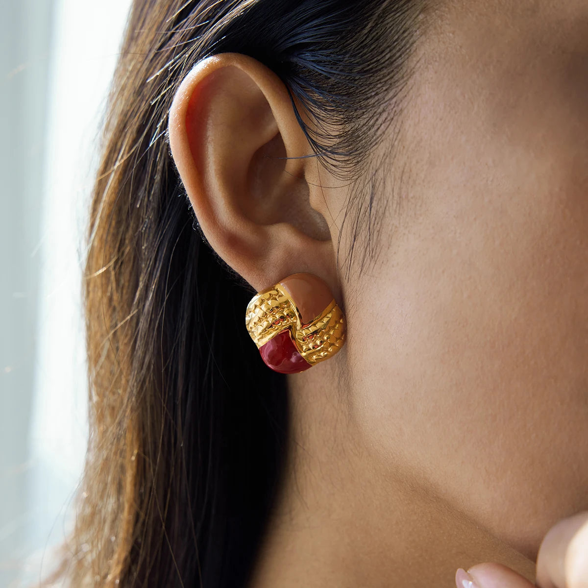 Two-Tone Woven Hoop Earrings — Stainless Steel · PS100