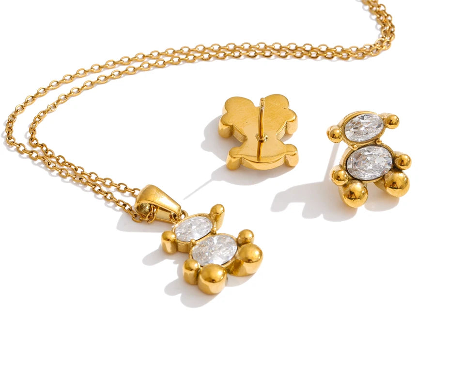 Cubic Zirconia Geometric Earrings — Gold-Plated Stainless Steel with Cubic Zirconia · PS1449