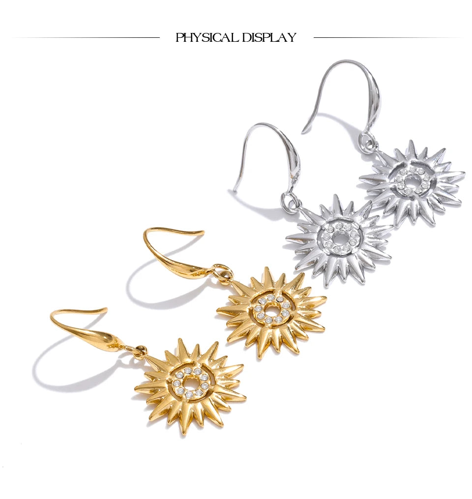 Cubic Zirconia Sun Earrings — Gold-Plated Stainless Steel with Cubic Zirconia · PS935