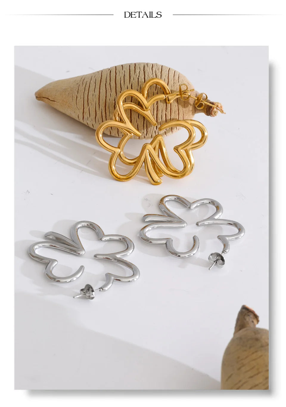 Flower Minimalist Earrings — Gold-Plated Stainless Steel · PS1296