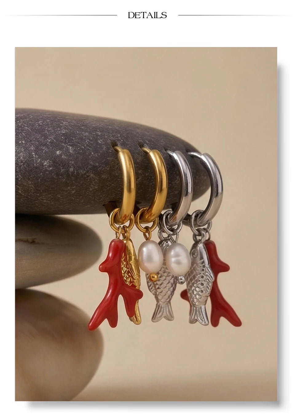 Freshwater pearl geometric earrings in gold-plated stainless steel with freshwater pearl.