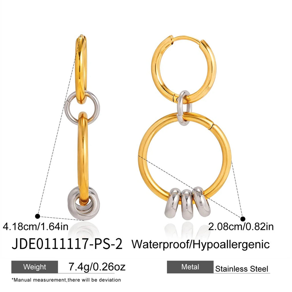 Two-Tone Ring Drop Earrings — Stainless Steel · PS107