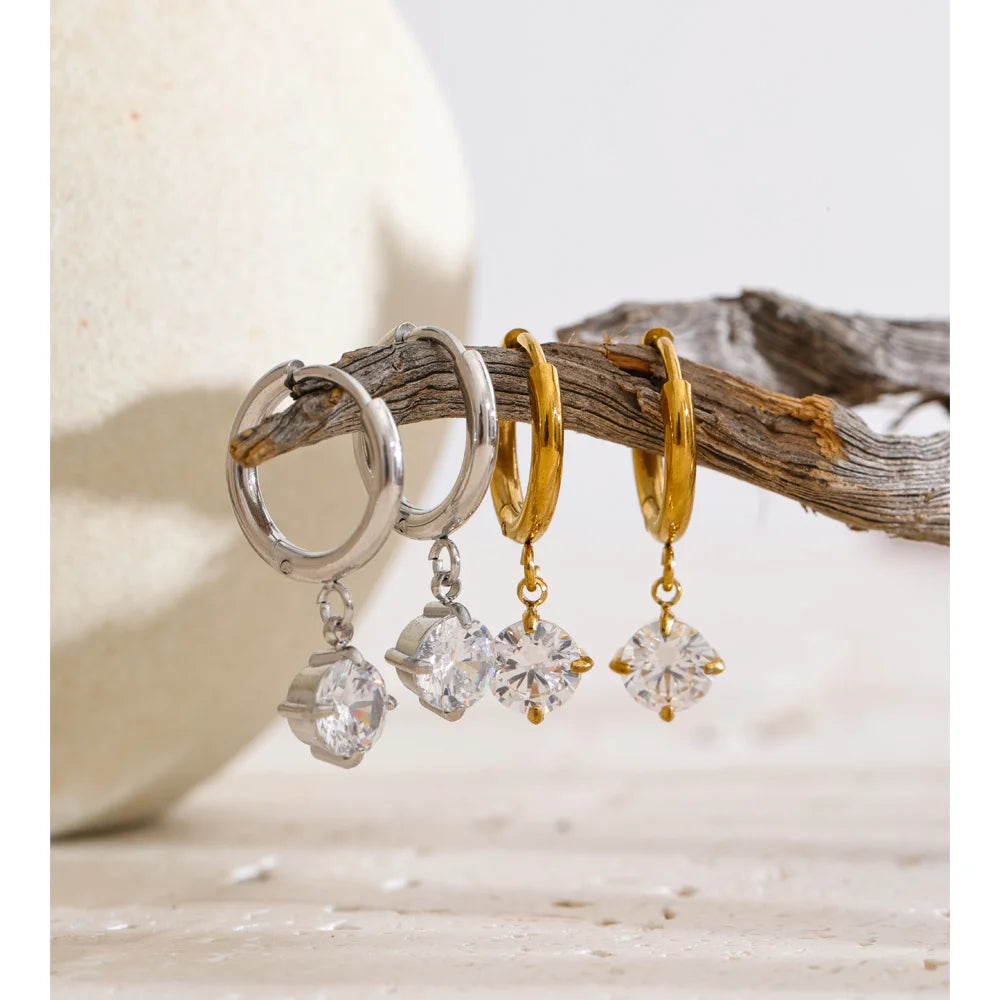 Cubic Zirconia Geometric Earrings — Gold-Plated Stainless Steel with Cubic Zirconia · PS1300