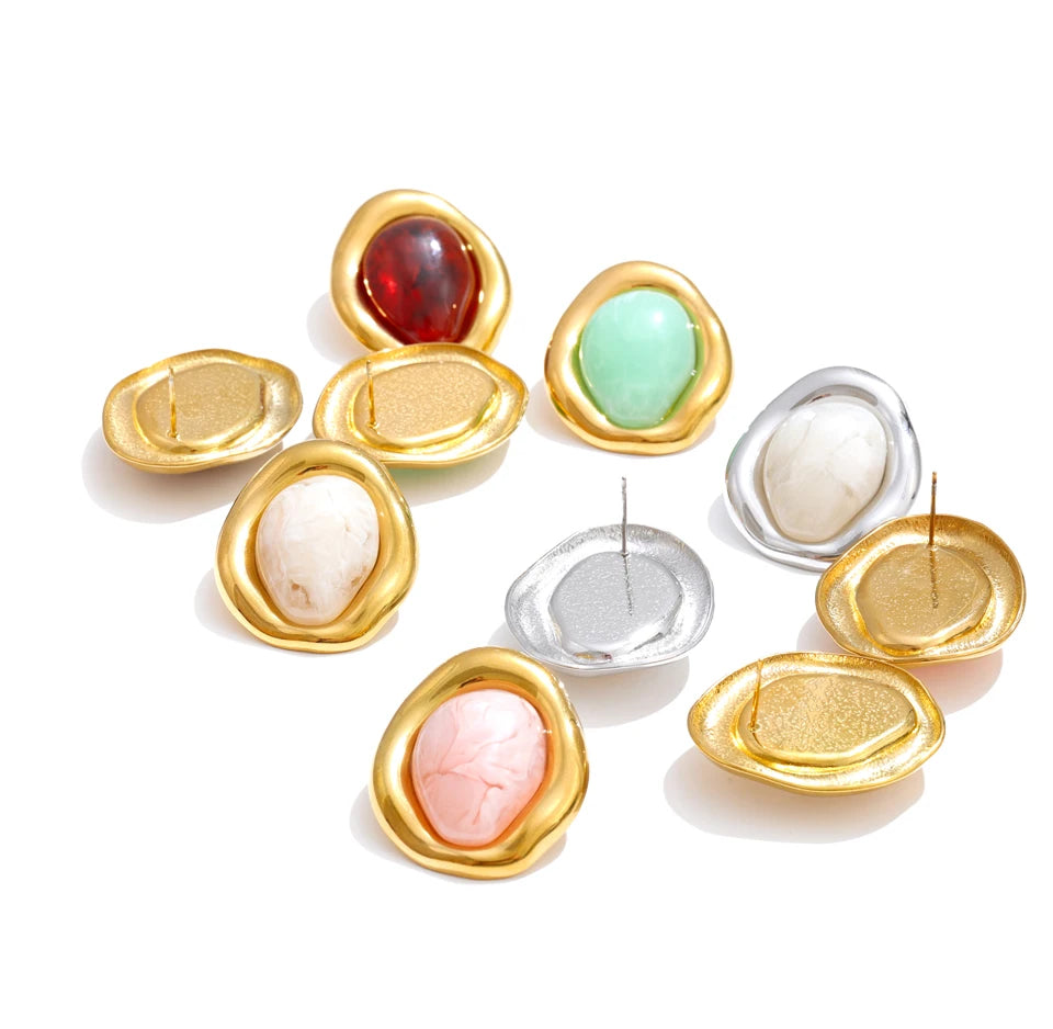 Resin Multi-Color Geometric Earrings — Stainless Steel with Resin · PS1558